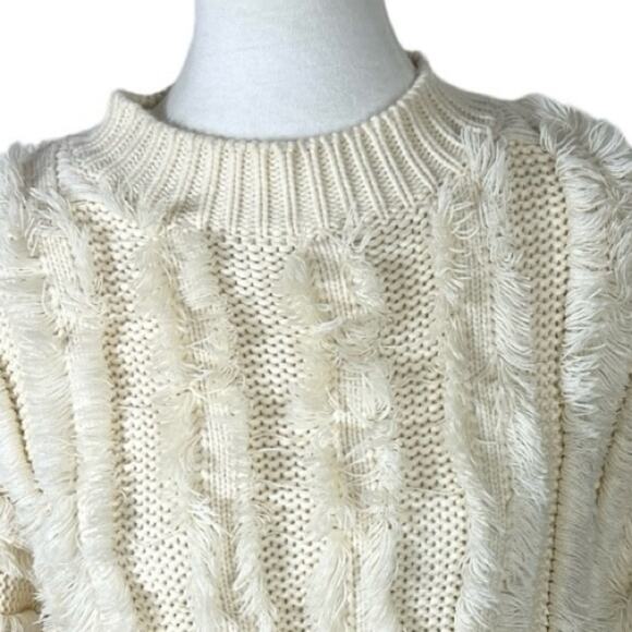 Deby Debo Knit Cozy Cream Fringe Cropped Sweater Size S - Picture 3 of 11